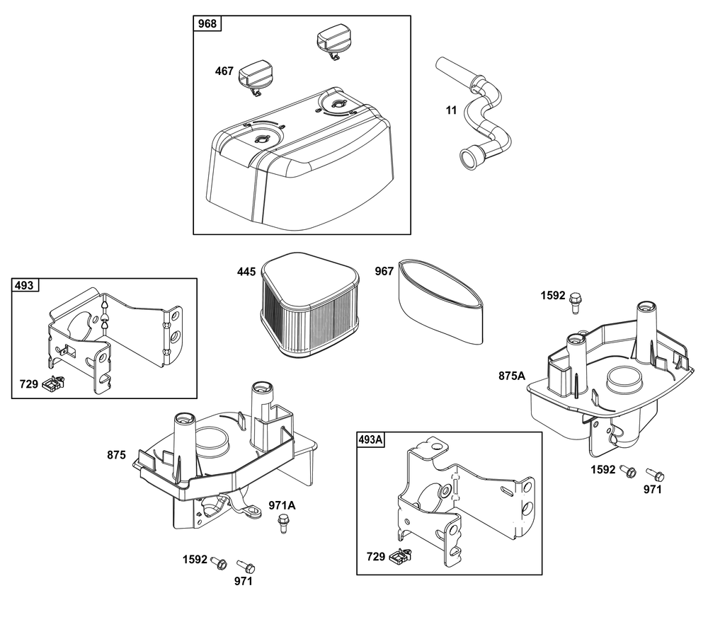 Air Cleaner Group Diagram and Parts List for 123P02-0056-H1 100000 - 19Z999 Briggs and Stratton Engine